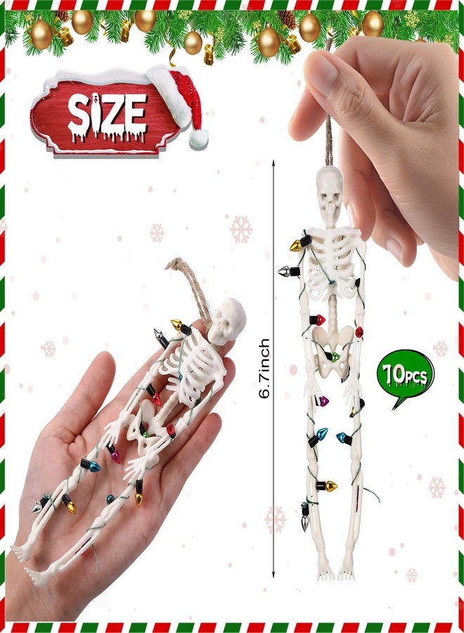 Tujoe 10 Pcs Christmas Skeleton Wrapped in Lights 6.7 Inch Christmas Tree Hanging Ornament Scary Skeletons Mini Skeletons Figurines for Haunted House Graveyard Halloween Party Decor - Image 2